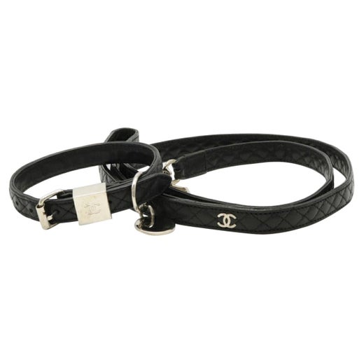 Chanel Dog Black Leather Silver Pet Dog Two Piece Leash and Collar Set at  1stDibs