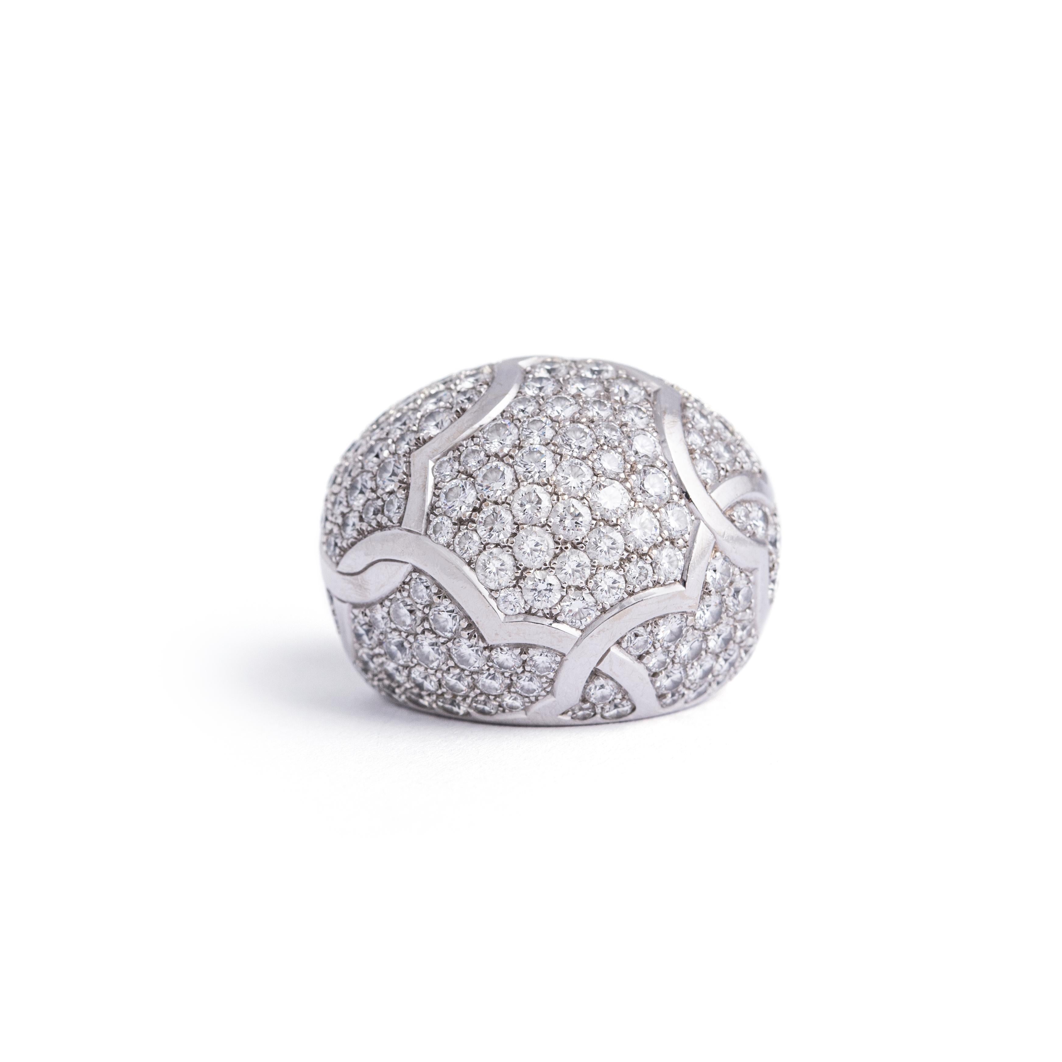 Aesthetic Movement Chanel Dome Camelia Diamond 18K White Gold Ring For Sale