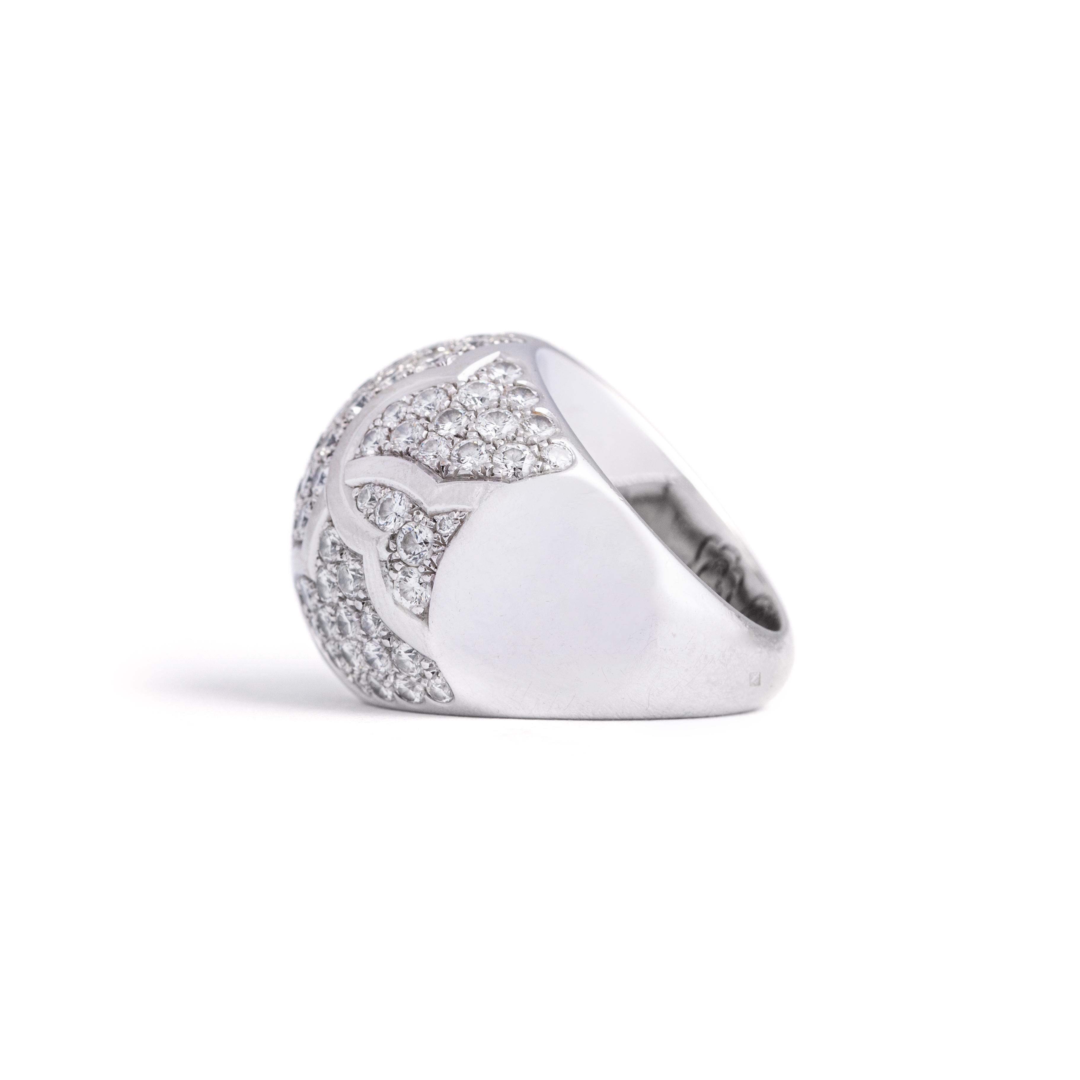 Women's or Men's Chanel Dome Camelia Diamond 18K White Gold Ring For Sale