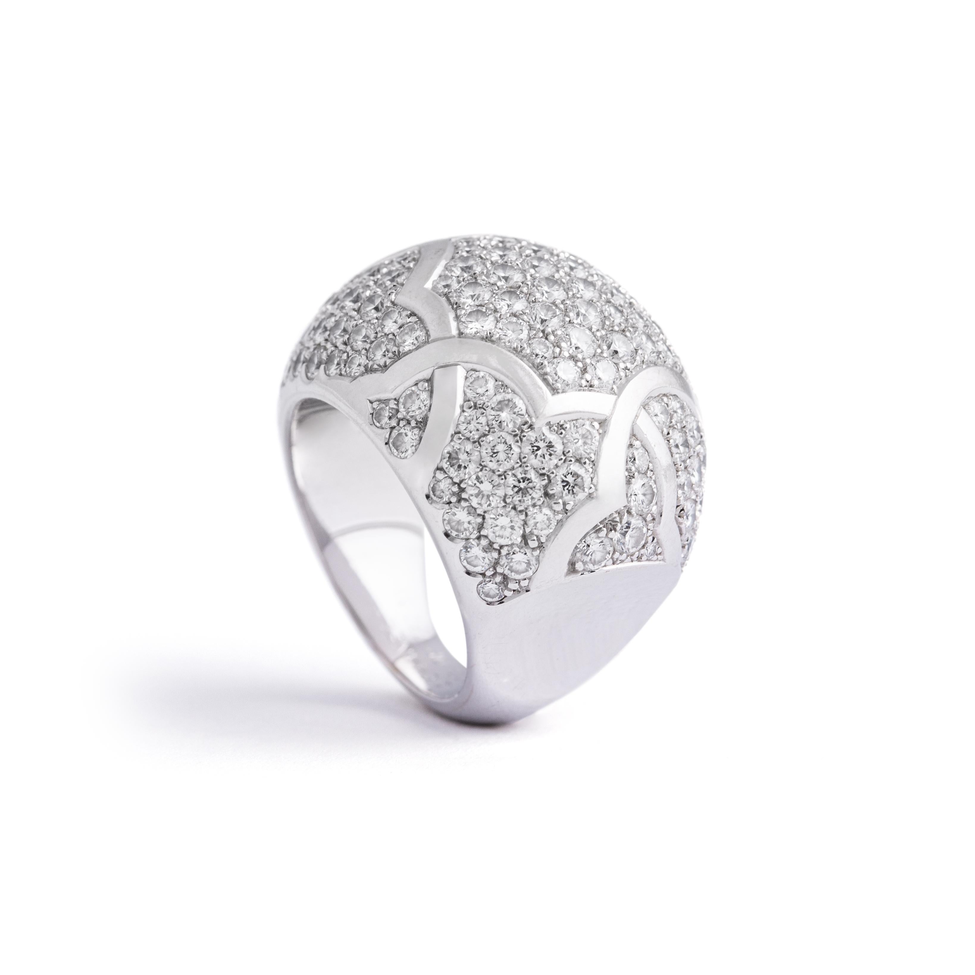 Chanel Dome Camelia Diamond 18K White Gold Ring For Sale 1
