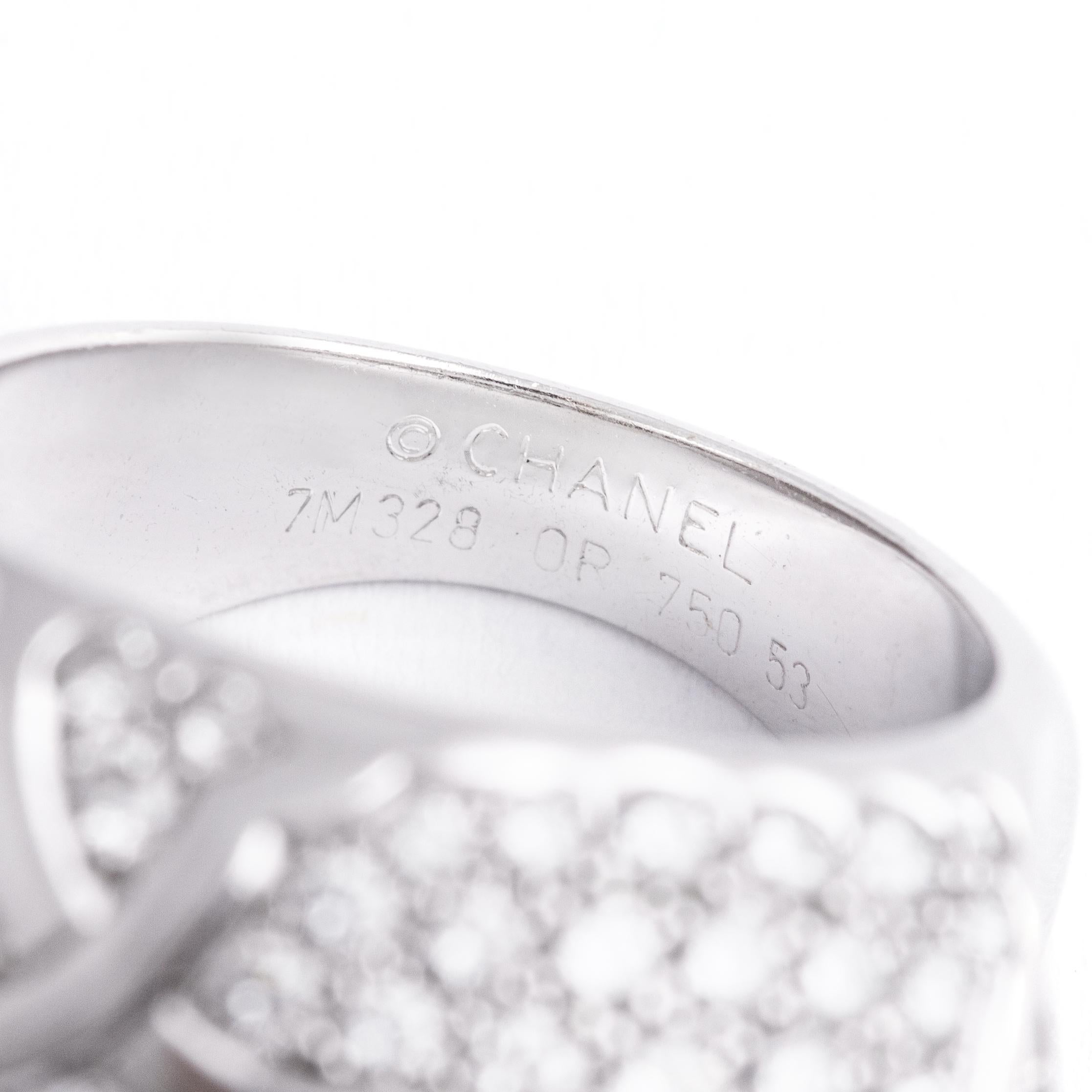 Chanel Dome Camelia Diamond 18K White Gold Ring For Sale 2