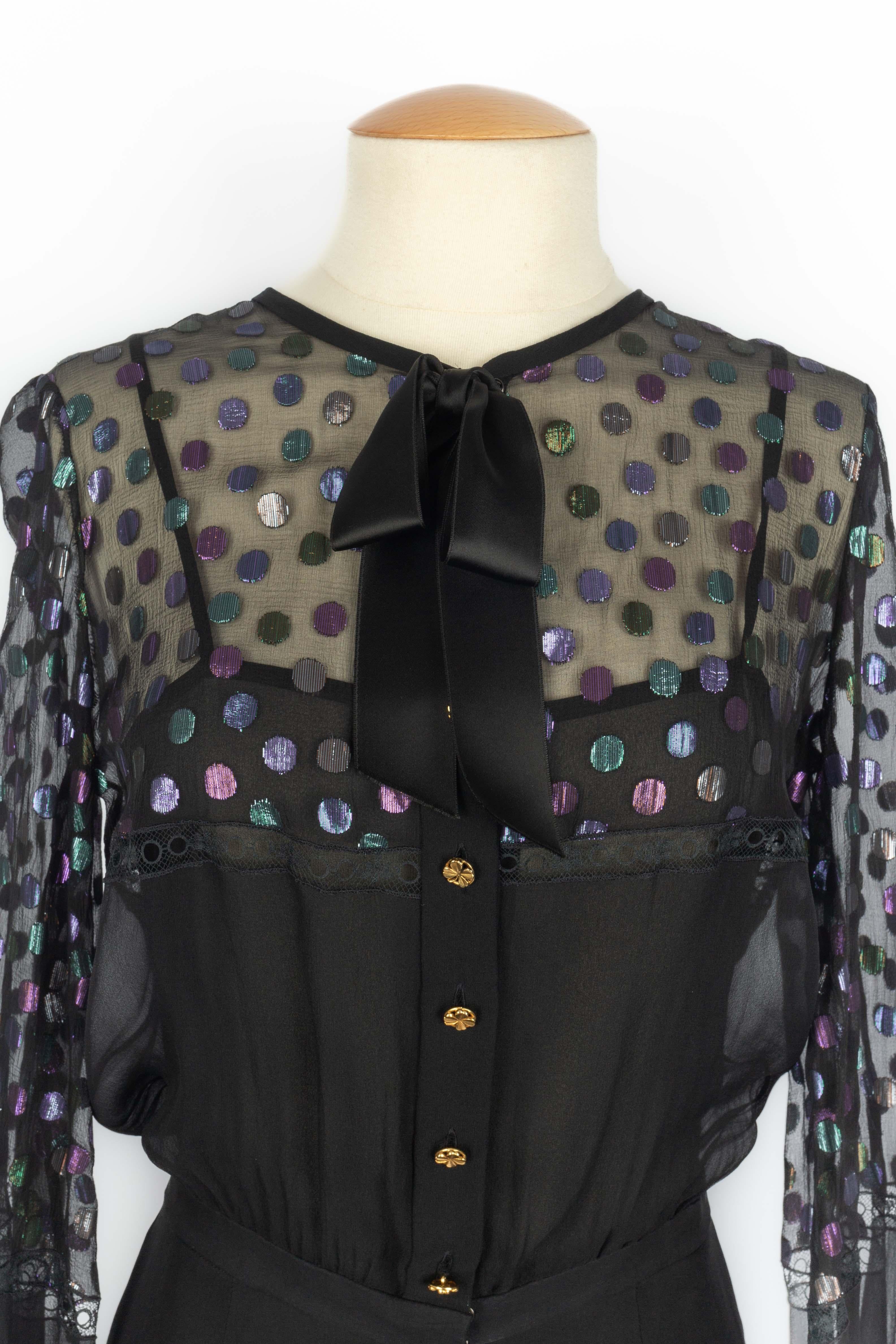 Black Chanel dotted dress 1990s For Sale