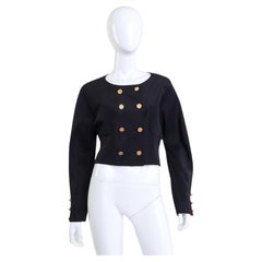 Chanel Double Breasted Black Silk Cropped Jacket (Small)
