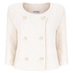Chanel Double-Breasted Cotton Tweed Jacket With 'CC' Logo Pearl Buttons