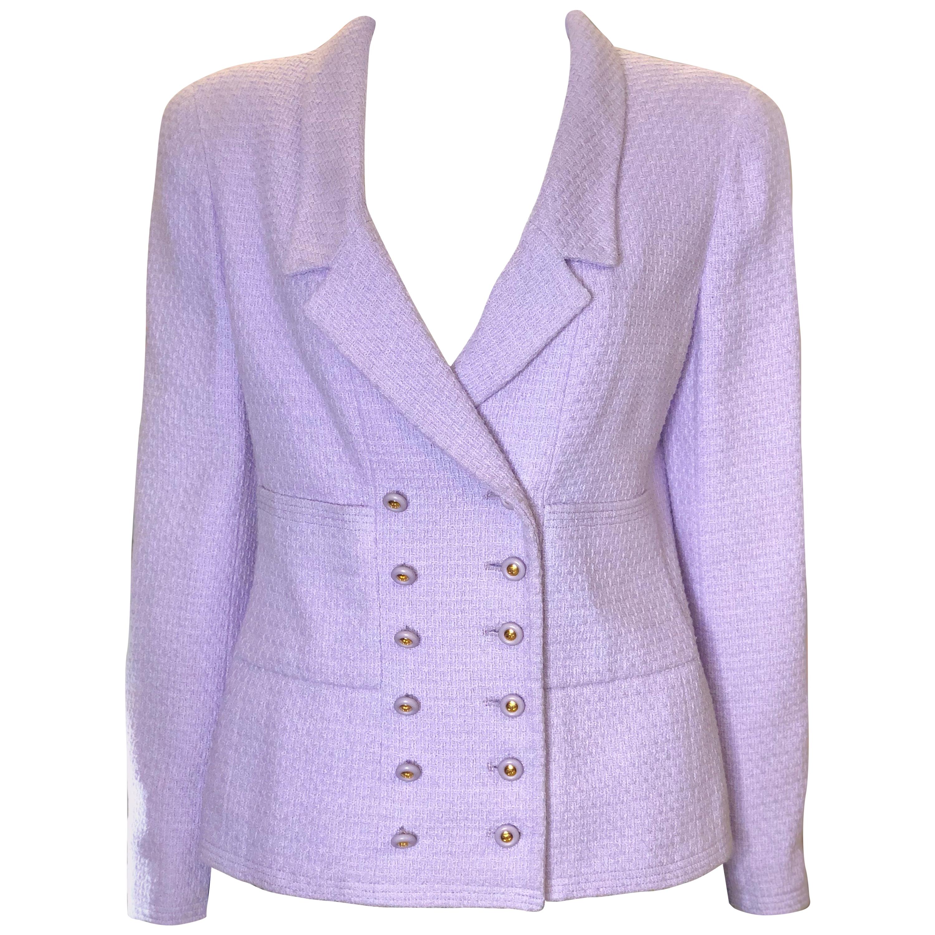 Chanel Double Breasted Lavender Cotton Jacket 
