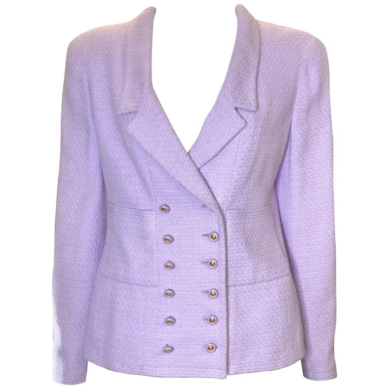 Chanel Double Breasted Lavender Cotton Jacket  For Sale