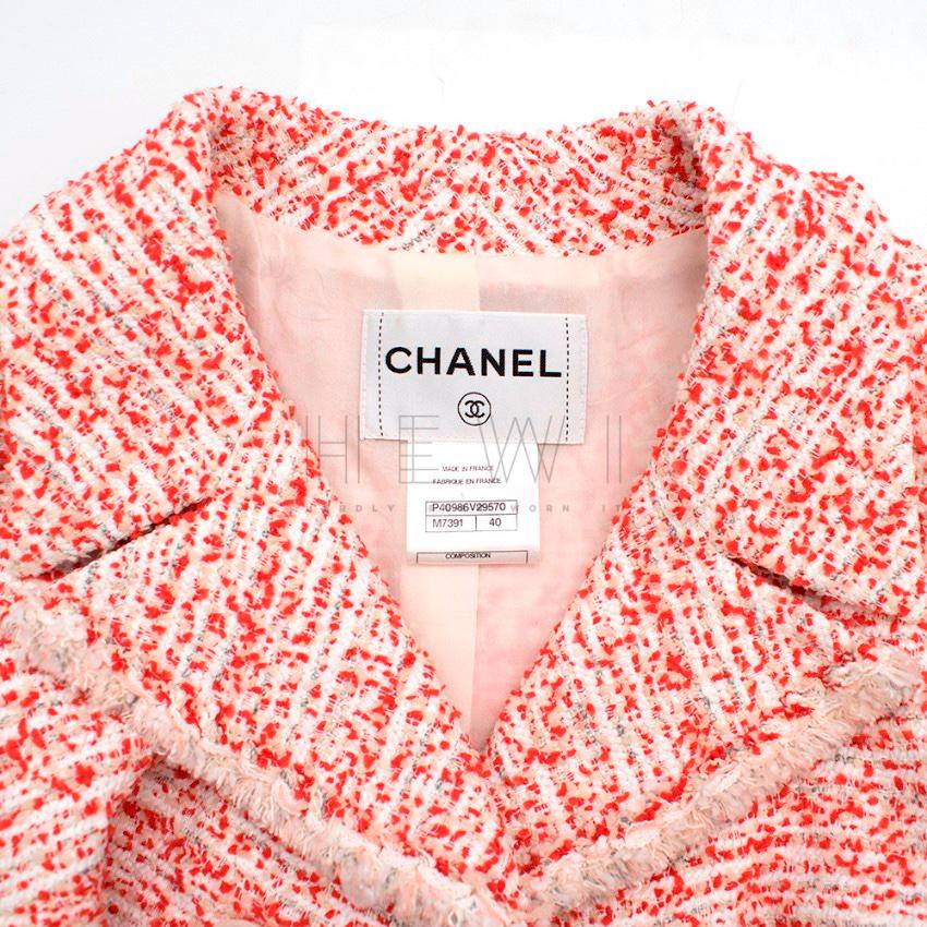 Red and multicolour Chanel Tweed Jacket with silk lining.
Only jacket is for sale.

Please note, these items are pre-owned and may show some signs of storage, even when unworn and unused. This is reflected within the significantly reduced price.