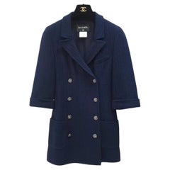 CHANEL Doble Pechera Suéter Blazer Azul Marino Chaqueta Blazer Sz.38