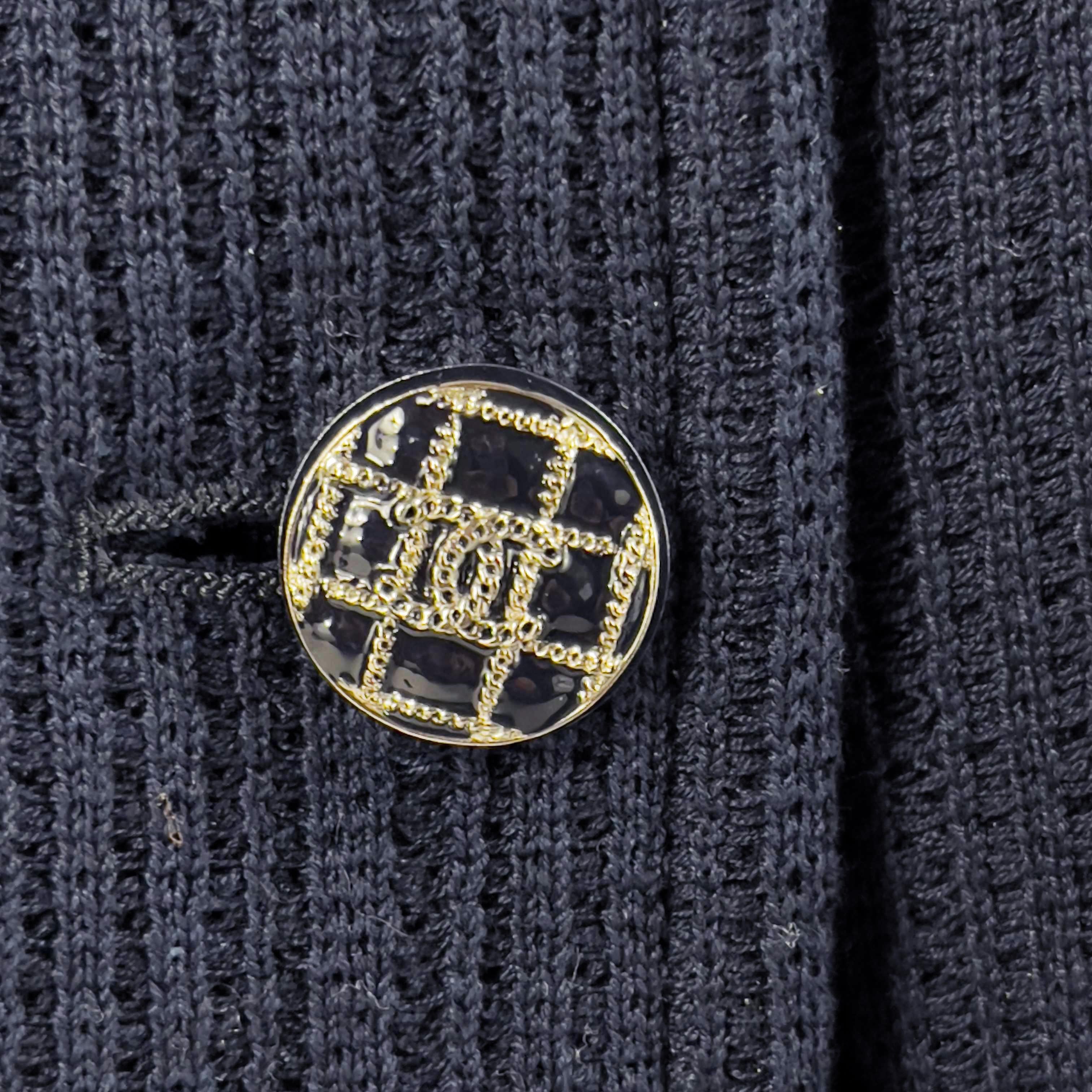 Black CHANEL Double Breasted Sweater Blazer Navy Blue / Silver FR 38 / US 6