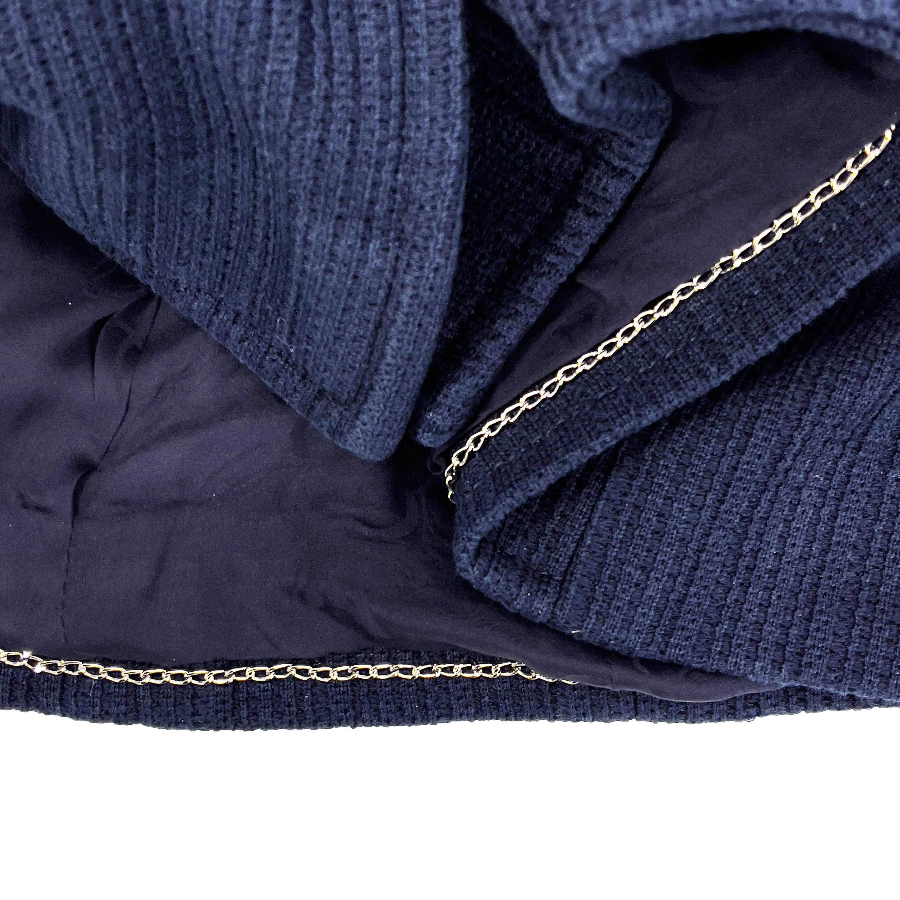 Women's CHANEL Double Breasted Sweater Blazer Navy Blue / Silver FR 38 / US 6