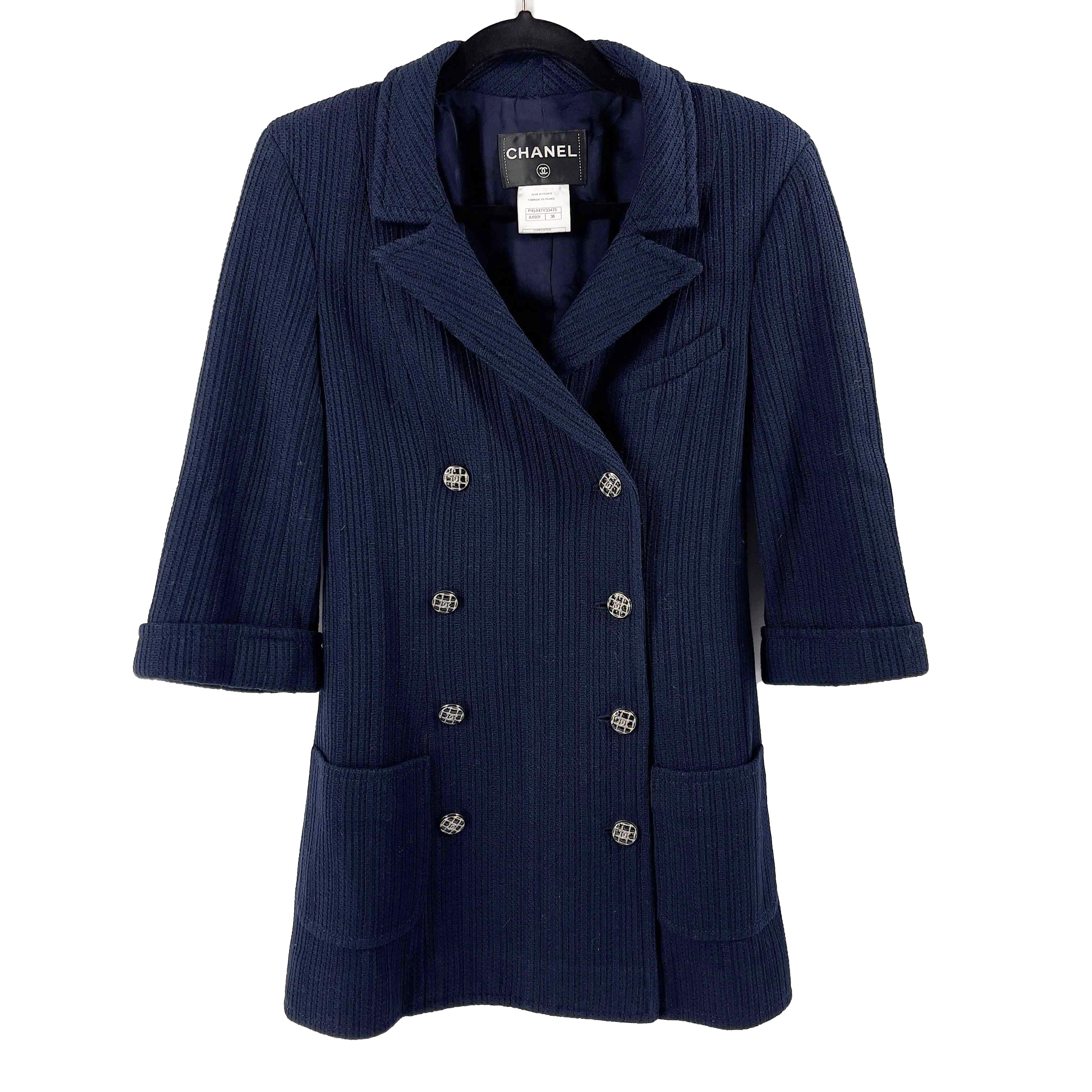 CHANEL Double Breasted Sweater Blazer Navy Blue / Silver FR 38 / US 6 2