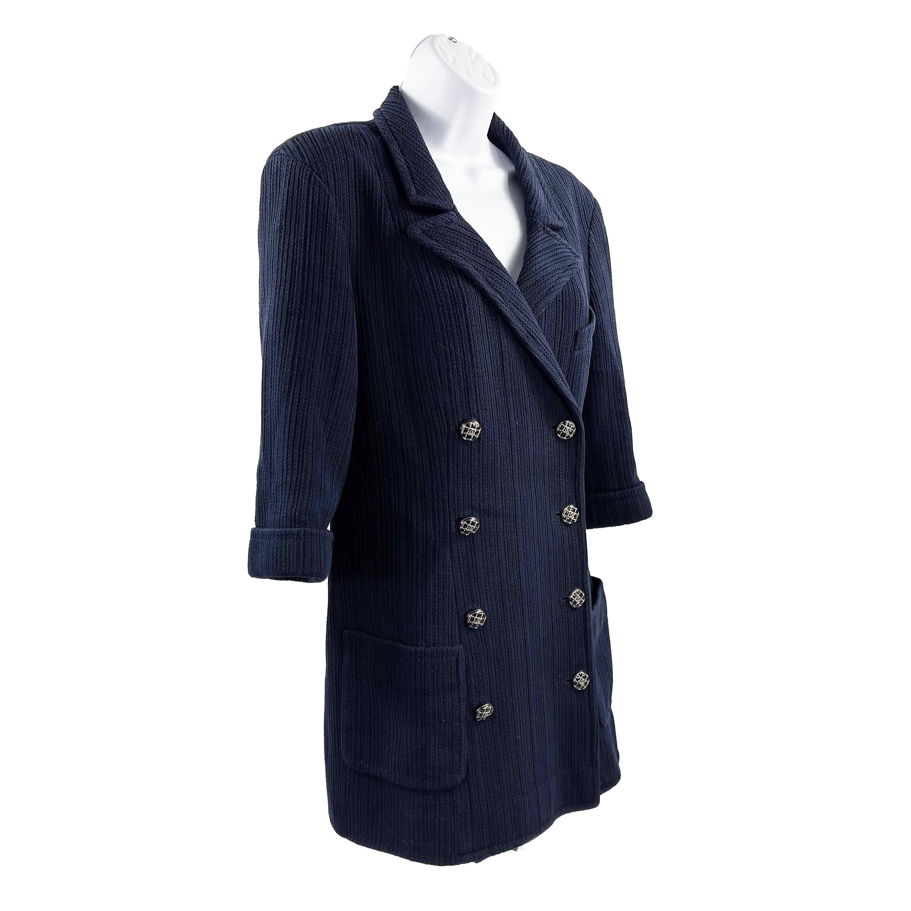 CHANEL Double Breasted Sweater Blazer Navy Blue / Silver FR 38 / US 6 4