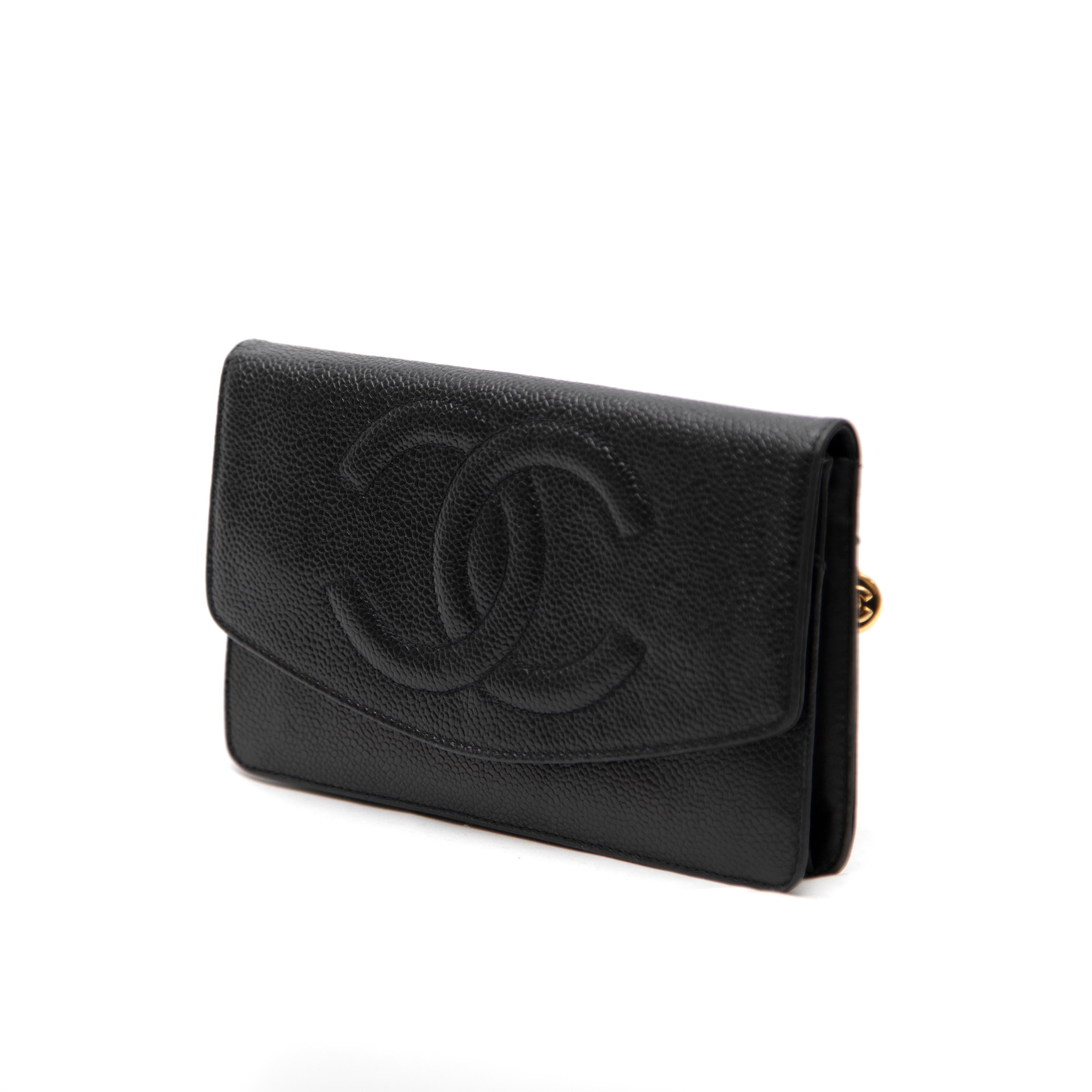 Chanel Double C Caviar Black Wallet/Clutch In Good Condition For Sale In West Hartford, CT