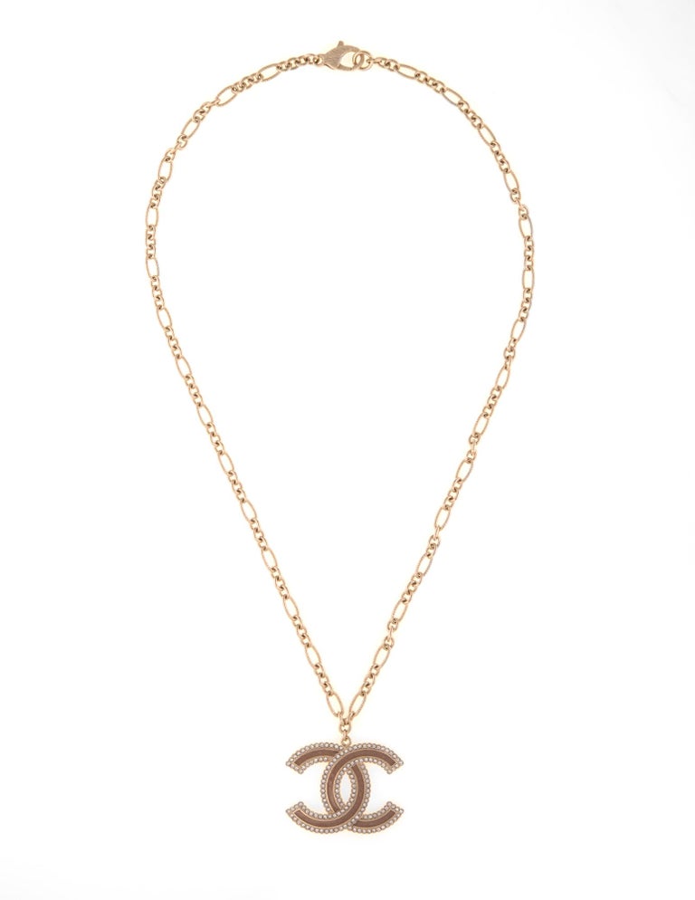 Chanel Vintage Pink Resin CC Logo Rhinestone Pendant Necklace