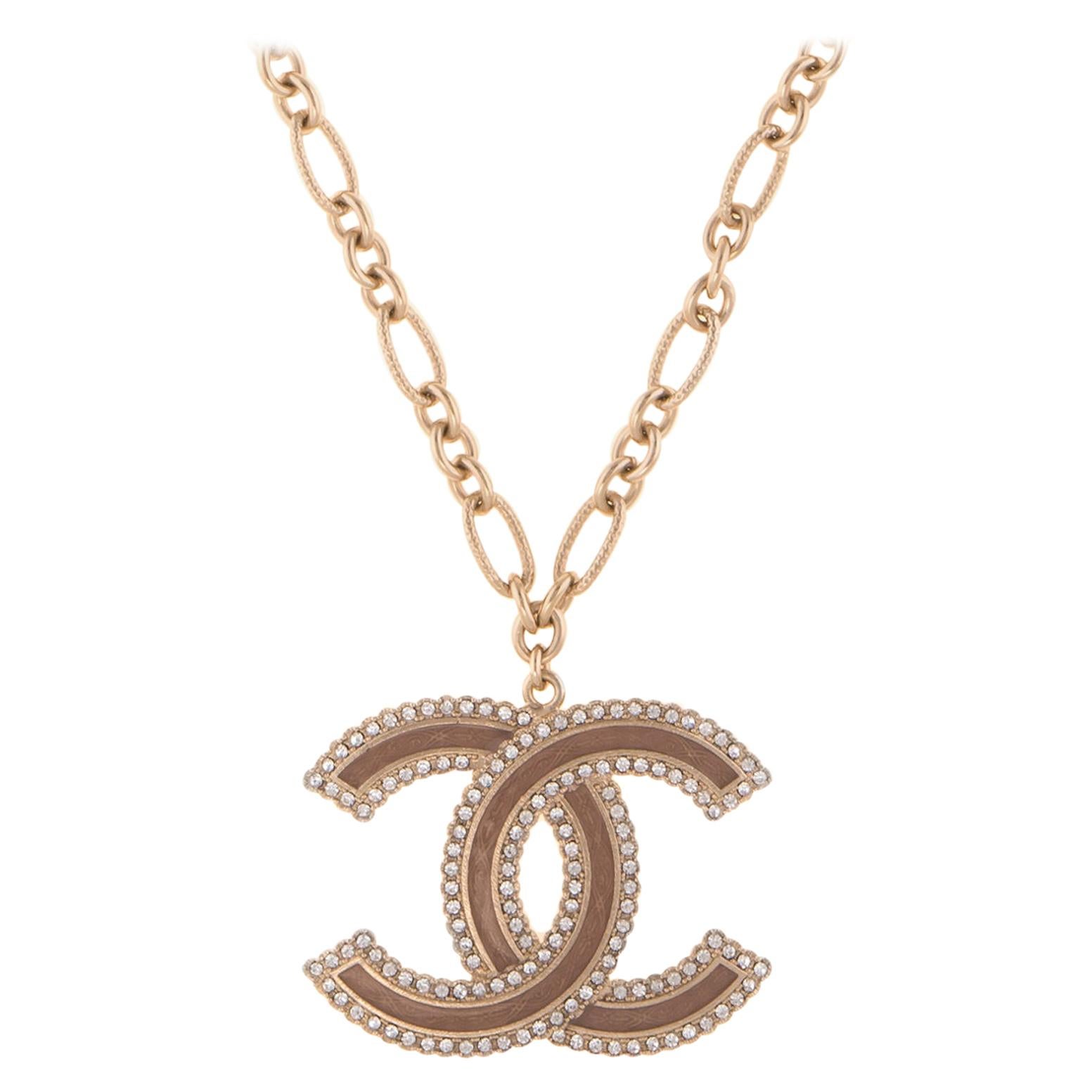 Chanel Double C Logo Crystal Necklace 24" Chain Circa 2015