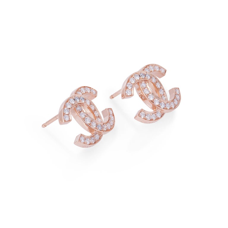 Chanel 'Double Rose Gold and Diamond Earrings at 1stDibs | chanel earrings, double c chanel rose gold