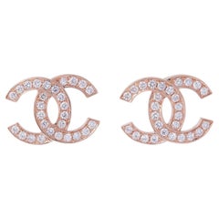 Chanel 0.56Cttw Double C Diamond Stud Earrings 18K White Gold