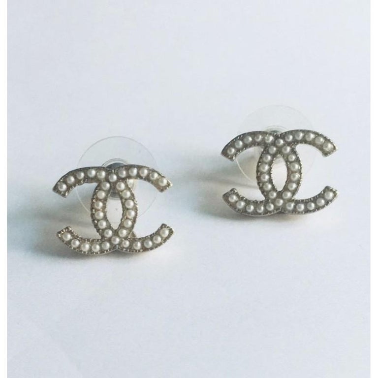 CHANEL Double C Stud Earrings at 1stDibs