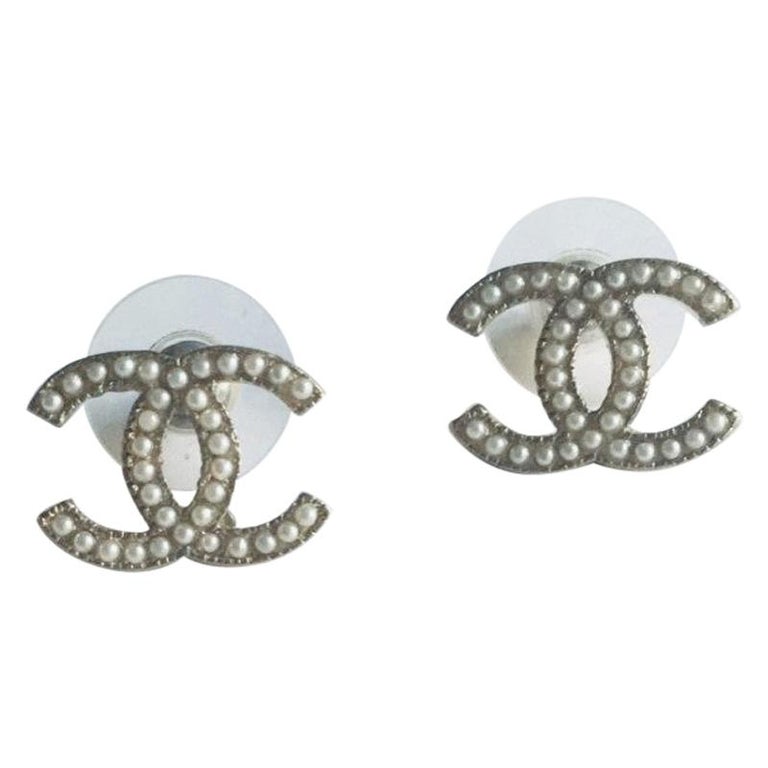 CHANEL Double C Stud Earrings at 1stDibs