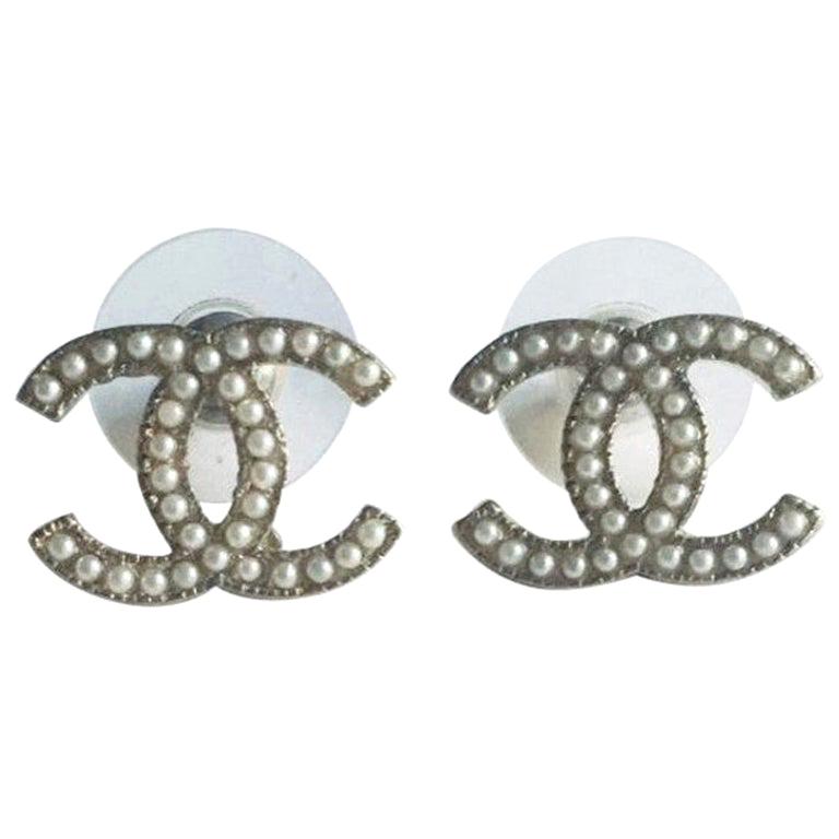 CHANEL Double C Stud Earrings at 1stDibs  chanel c earrings, chanel double c  earrings silver, chanel c earings