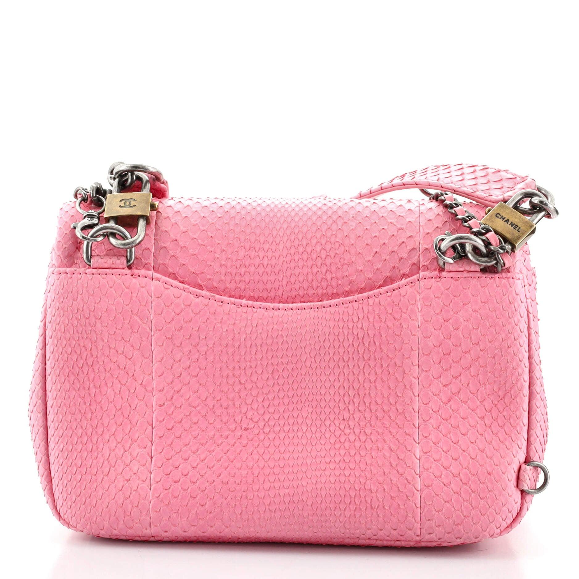 Chanel Double Carry Chain Waist Bag Python Small In Good Condition In NY, NY