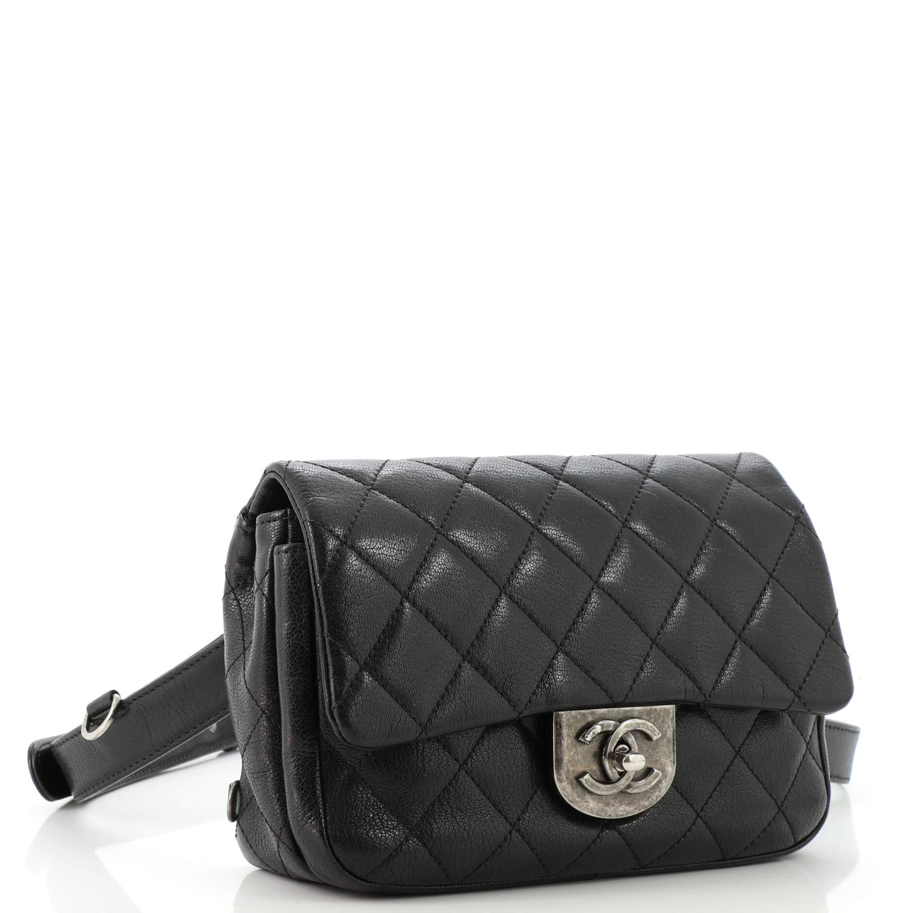 Chanel Double Carry Chain Waist Bag Quilted Goatskin Small In Good Condition In NY, NY