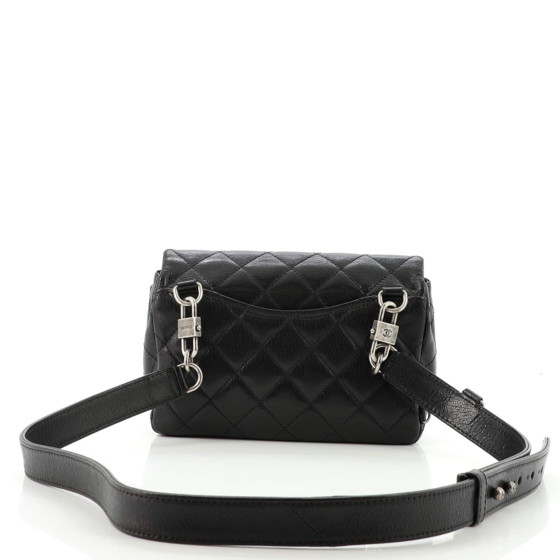 Women's or Men's Chanel Double Carry Chain Waist Bag Quilted Goatskin Small