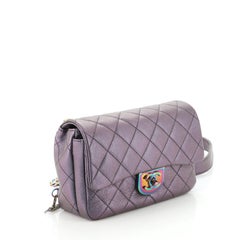 Chanel Double Carry Kette Taille Tasche Gesteppt schillerndes Ziegenleder Klein