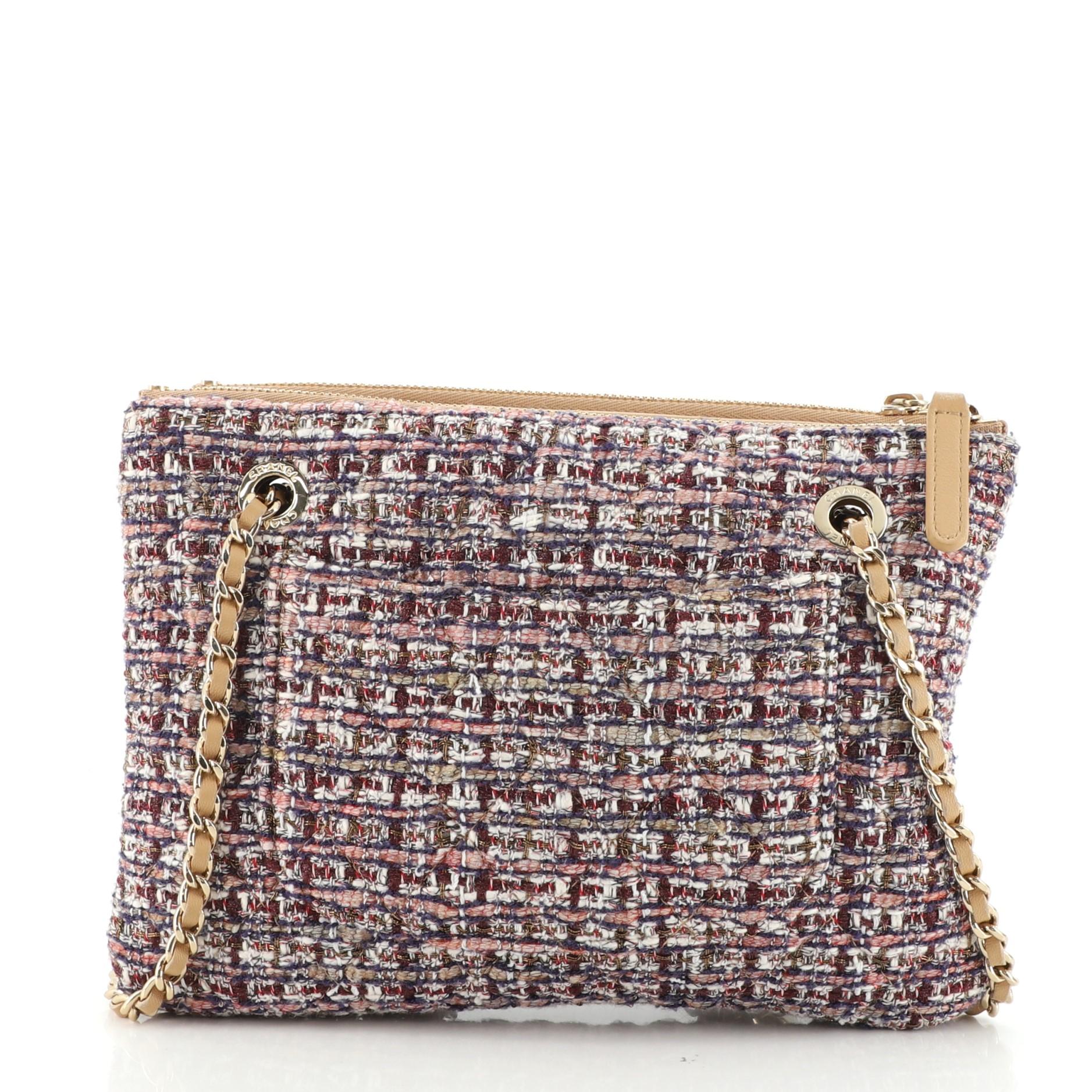 Brown Chanel Double Case with Strap Tweed and Quilted Lambskin