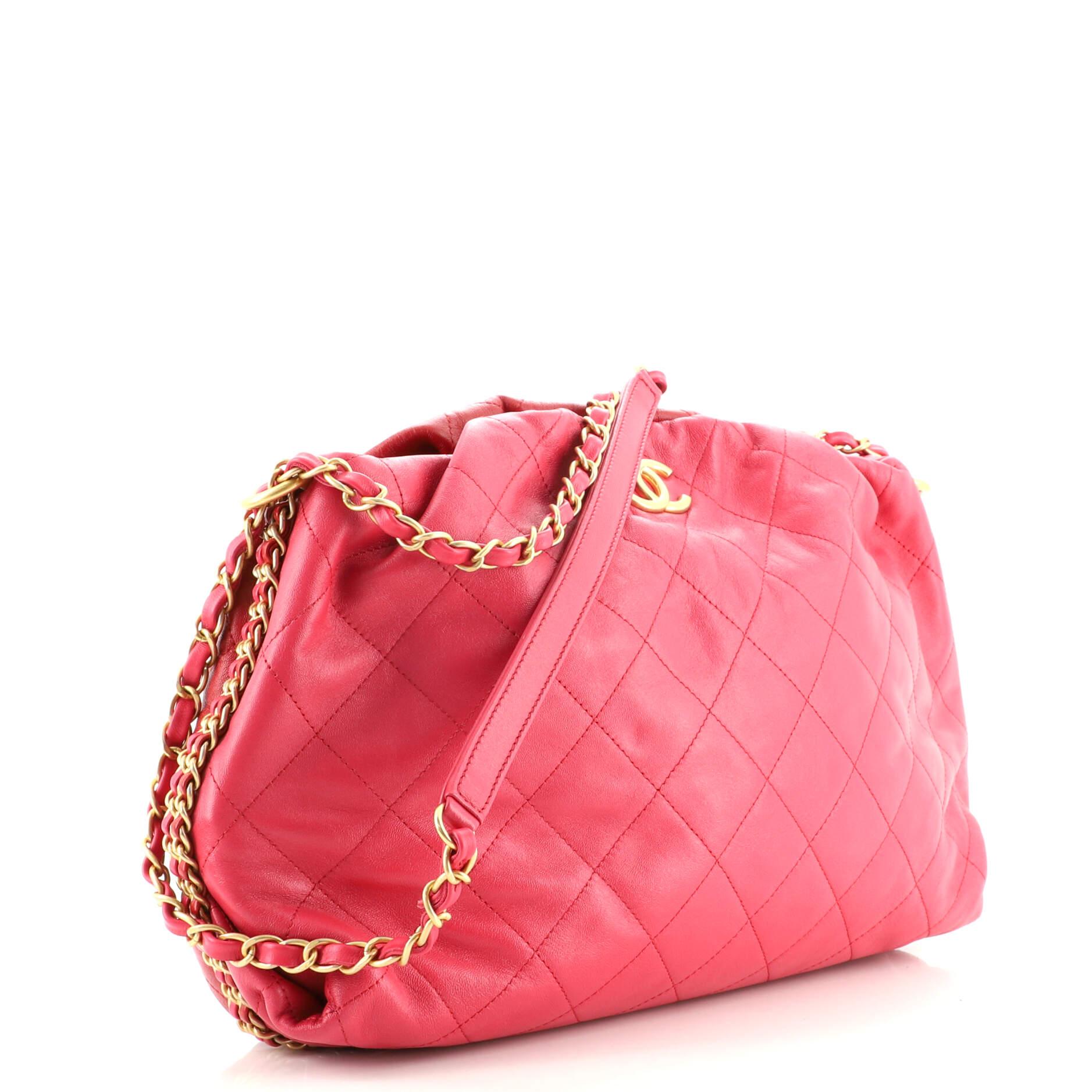 Red Chanel Double Chain CC Hobo Quilted Calfskin Medium