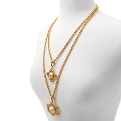 Chanel Double Chain Necklace with Pearl Medallions