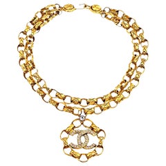 Chanel Double Chain Necklace With Rhinestones