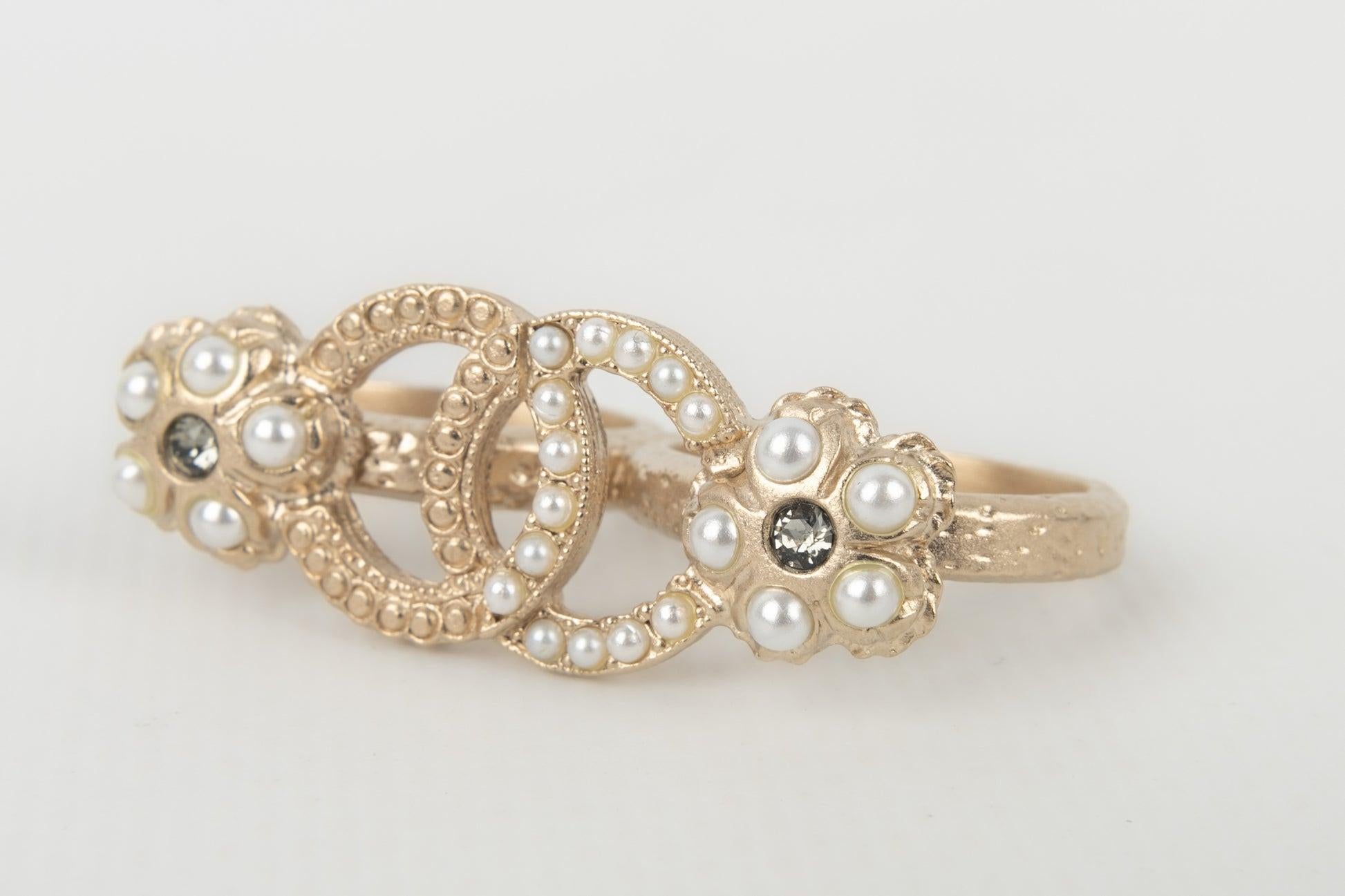 Chanel Double Champagne Metal Ring In Excellent Condition For Sale In SAINT-OUEN-SUR-SEINE, FR