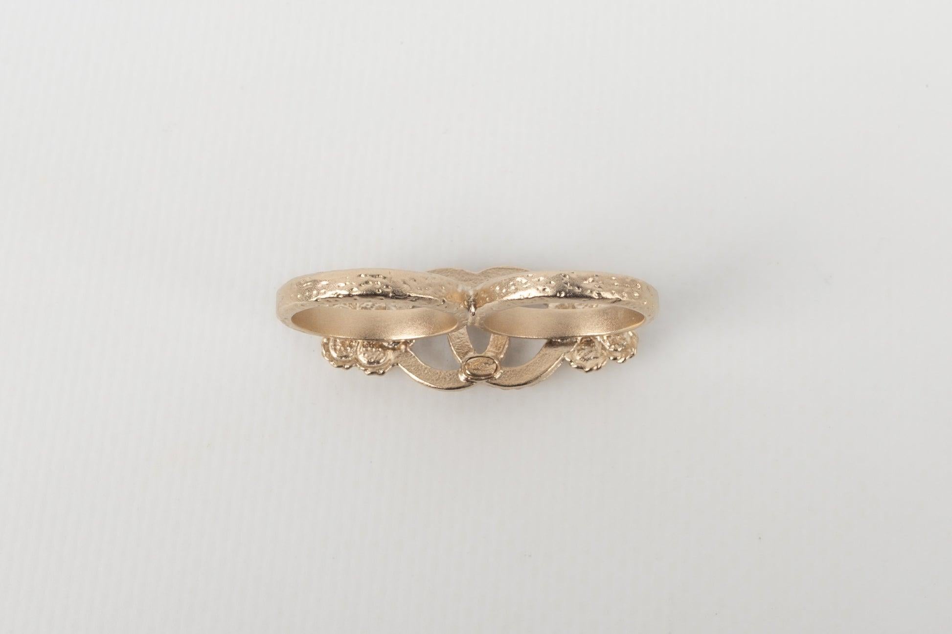 Chanel Double Champagne Metal Ring For Sale 3
