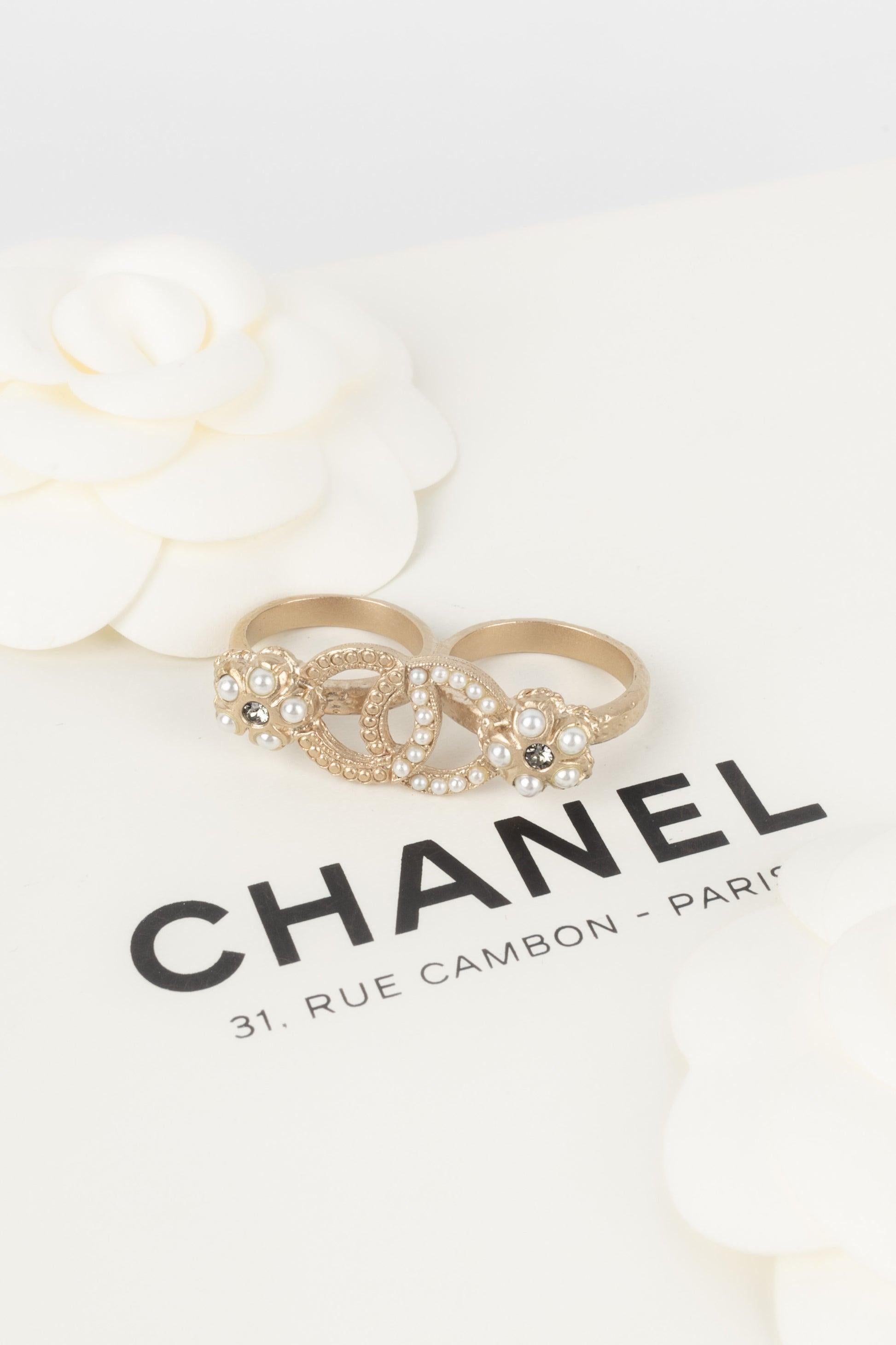 Chanel Double Champagne Metal Ring For Sale 4