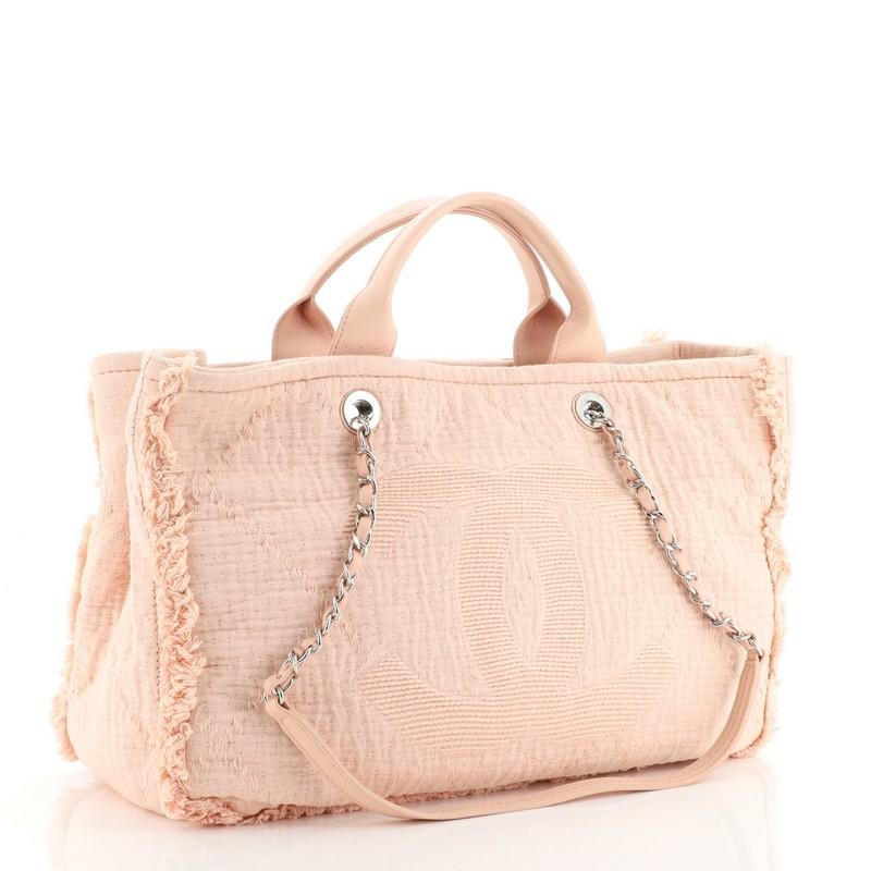 Chanel Double Face Deauville Tote Fransen Gestepptes Segeltuch Medium (Orange)