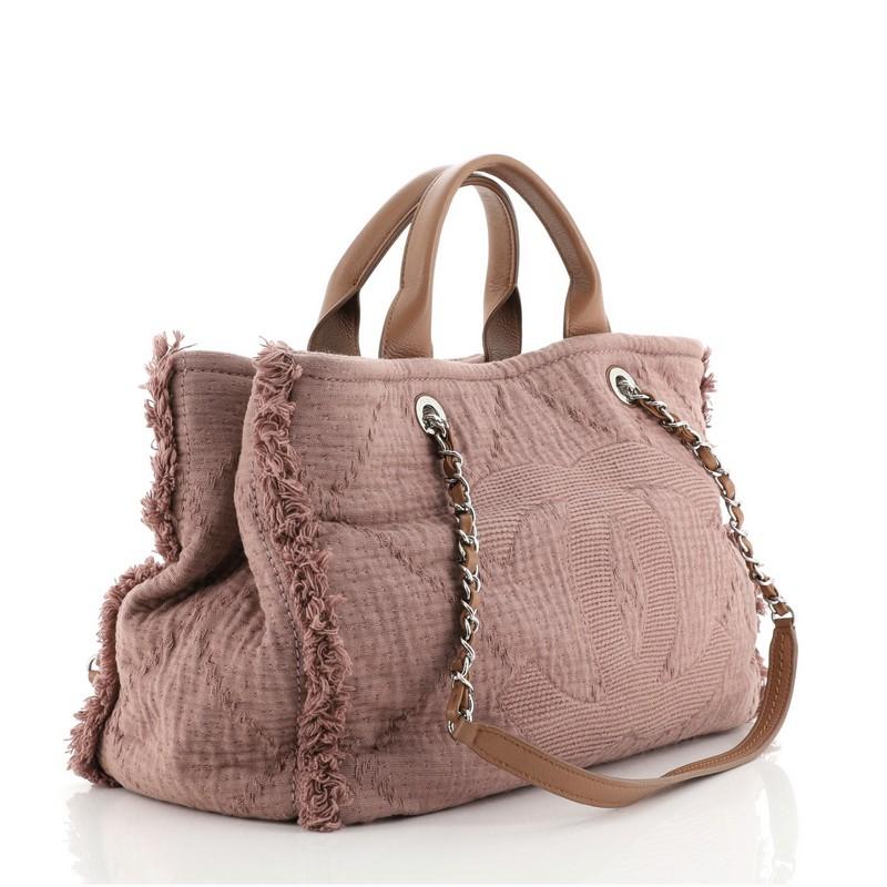 Chanel Double Face Deauville Tote Fransen Gestepptes Segeltuch Medium (Braun)
