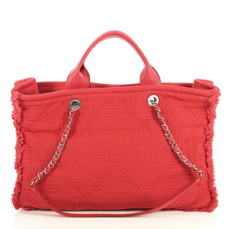 Chanel Deauville Tote Canvas Medium Red 22482011