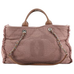 Chanel Double Face Deauville Tote Fransen Gestepptes Segeltuch Medium