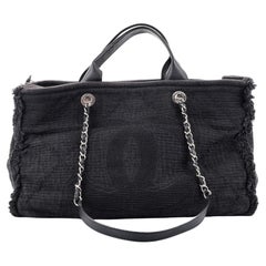 Chanel Double Face Deauville Tote Fransen Gestepptes Segeltuch Medium