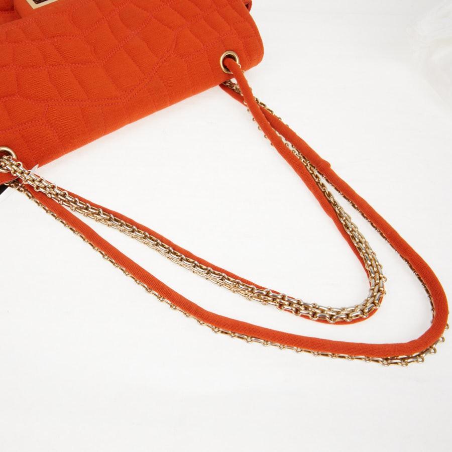 CHANEL Double Flap 2.55 Handbag in Coral Jersey Fabric For Sale 3