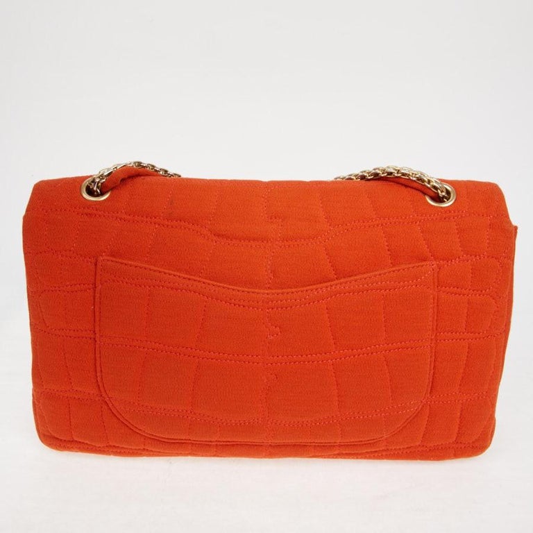 CHANEL Double Flap 2.55 Handbag in Coral Jersey Fabric For Sale at 1stDibs
