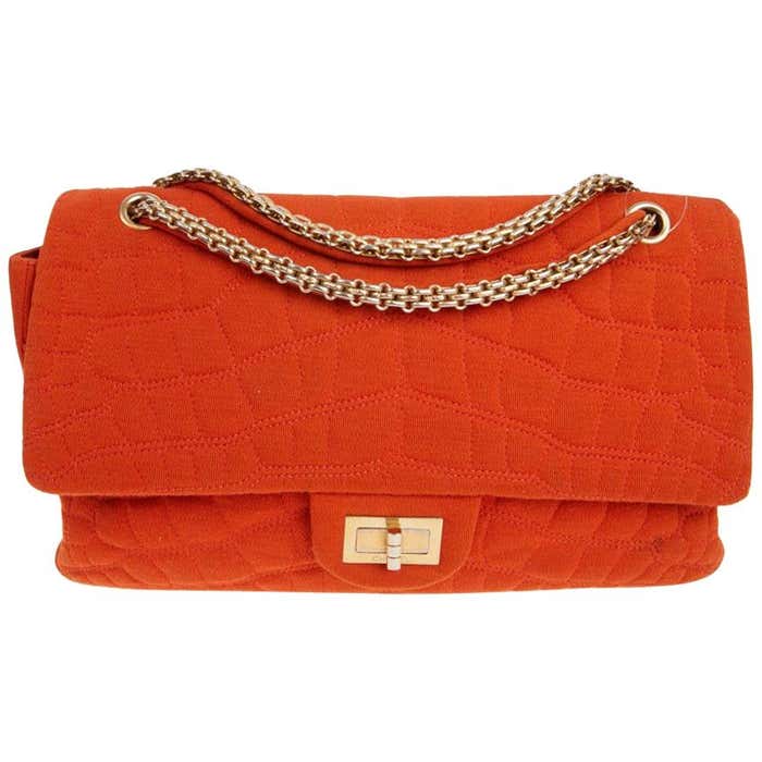 CHANEL Double Flap 2.55 Handbag in Coral Jersey Fabric For Sale at ...