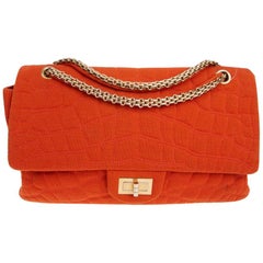 CHANEL Sac à double rabat 2.55 en tissu jersey corail