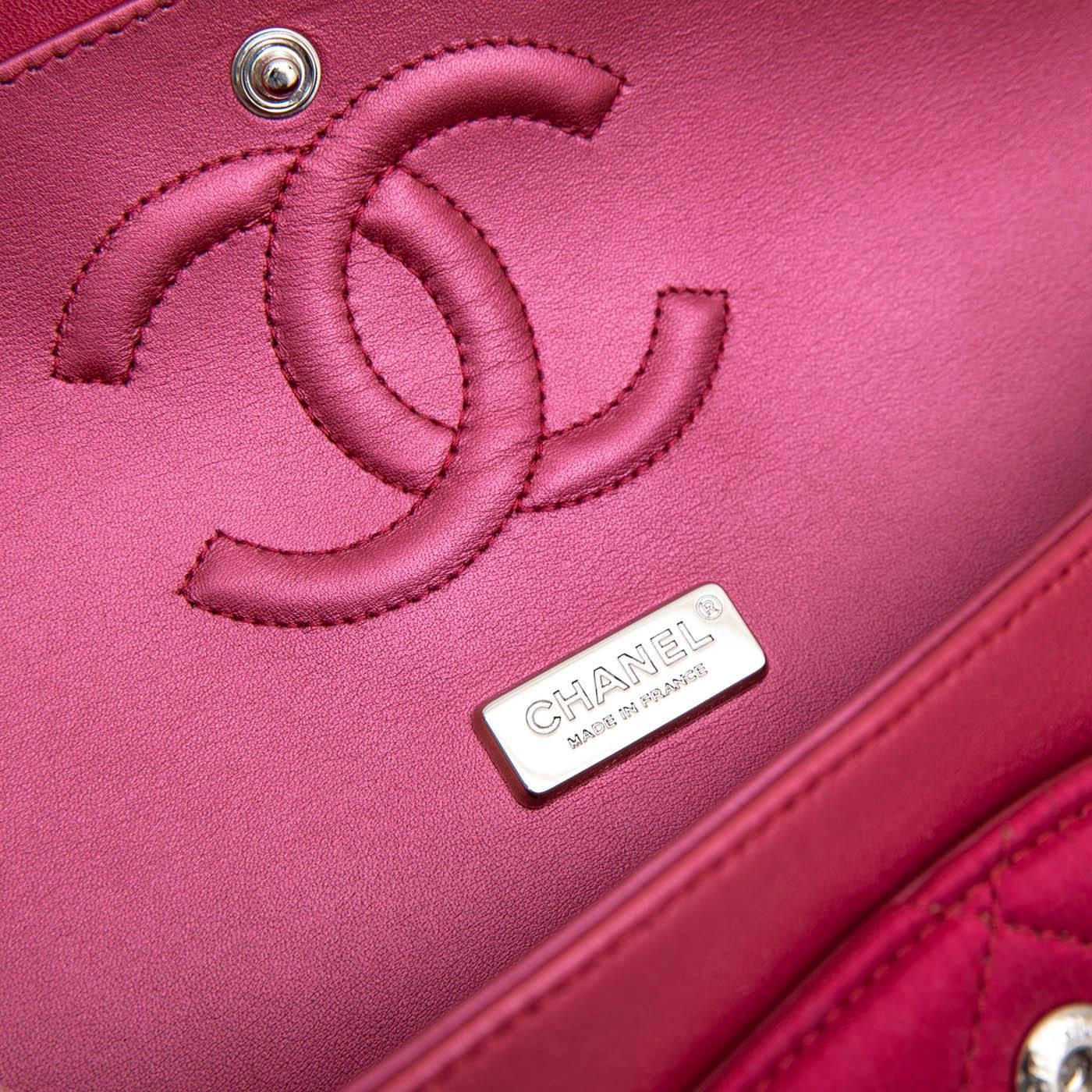 Women's Chanel Iridescent Fuchsia Smooth Lambskin and Embroidered Double Flap Bag