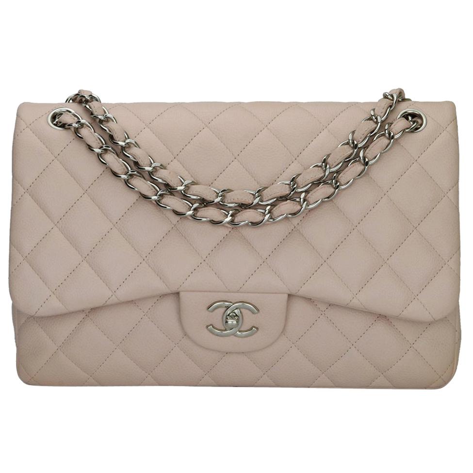 CHANEL Double Flap Jumbo Bag Baby Pink Caviar with Silver Hardware 2014 at  1stDibs
