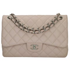 CHANEL Double Flap Jumbo Bag Baby Pink Caviar with Silver Hardware