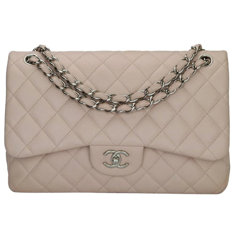 CHANEL Double Flap Jumbo Bag Baby Pink Caviar with Silver Hardware 2014