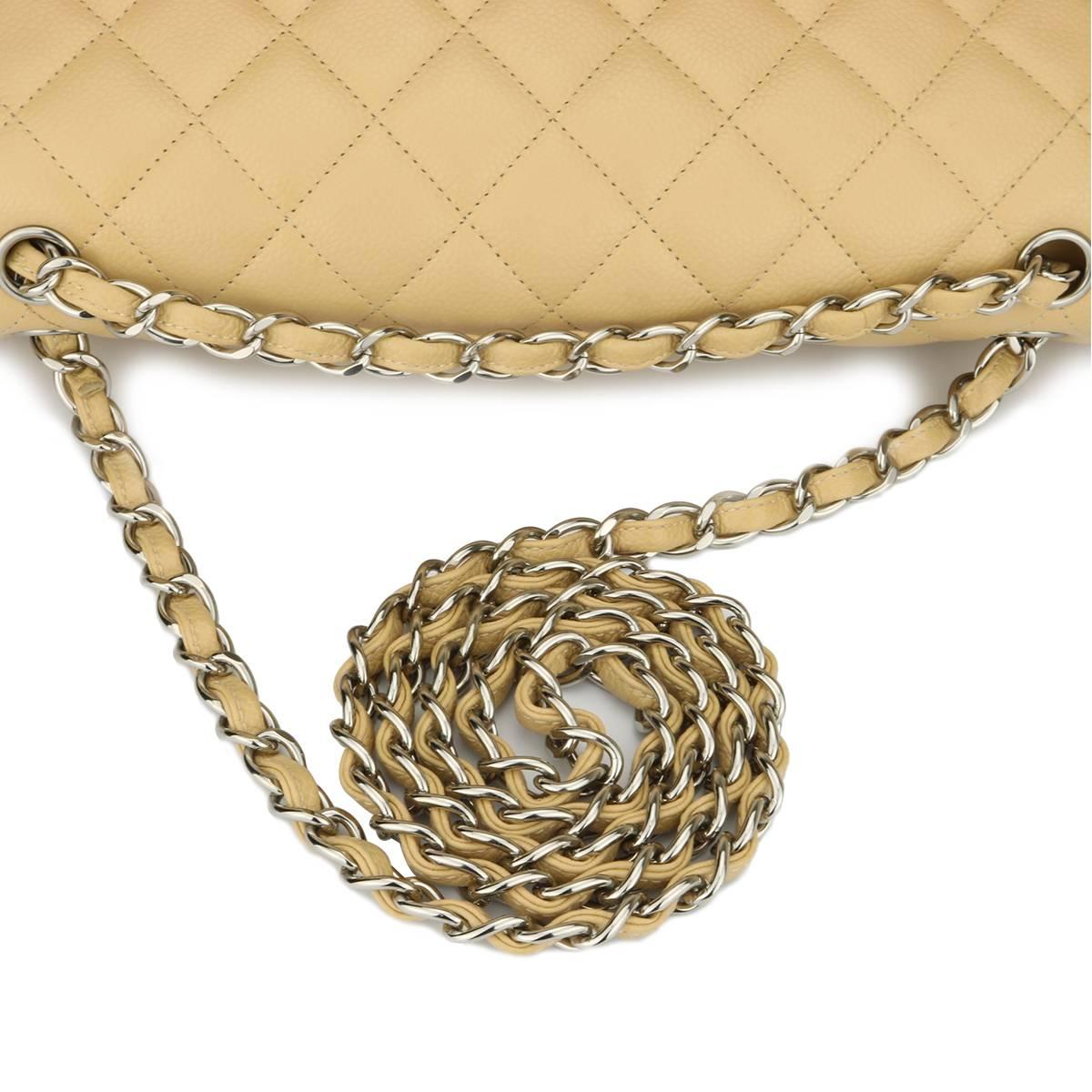 CHANEL Double Flap Jumbo Bag Beige Clair Caviar with Silver Hardware 2013 8