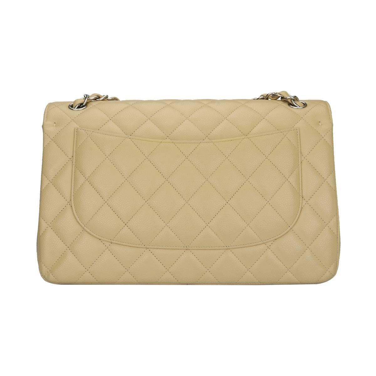 Women's or Men's CHANEL Double Flap Jumbo Bag Beige Clair Caviar with Silver Hardware 2013